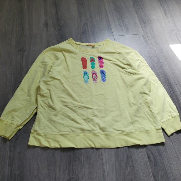 fresh produce Sweaters - Fresh Produce Sweatshirt Womens XL Yellow Flip Flop Graphic Pullover Made USA